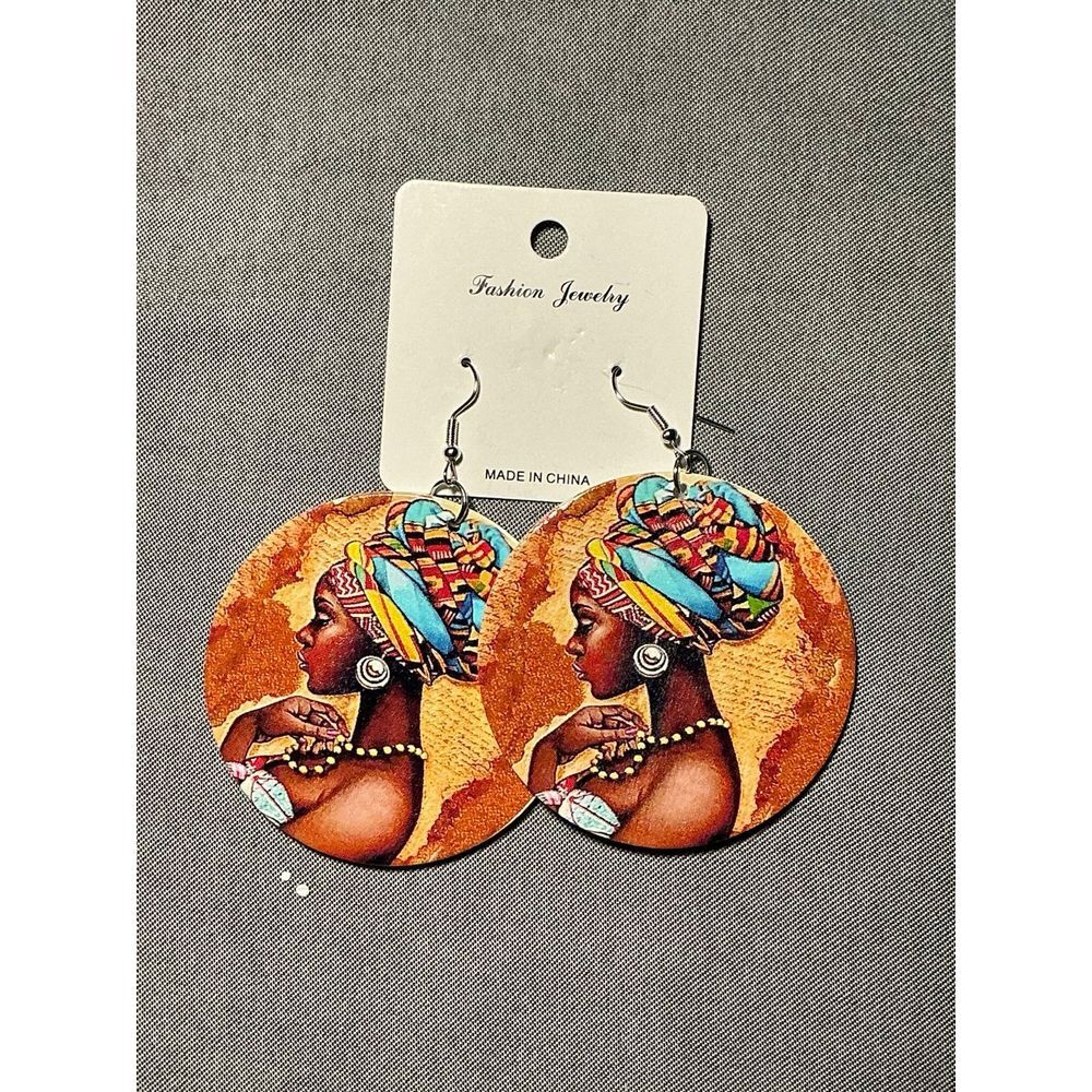 Large‎ African American Women Wood Earrings